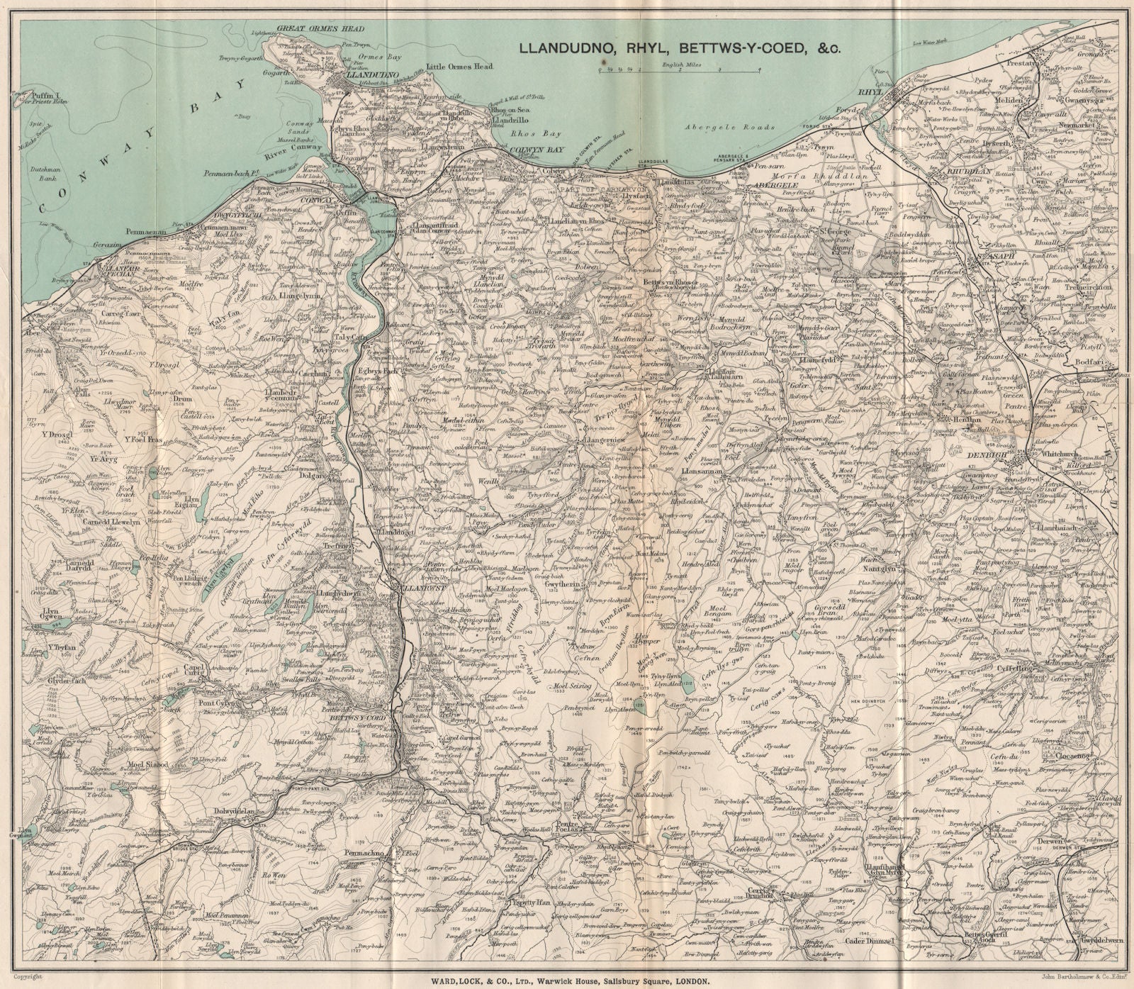 NORTH WALES. Llandudno Rhyl Bettws-y-Coed Denbigh. WARD LOCK 1906 old map